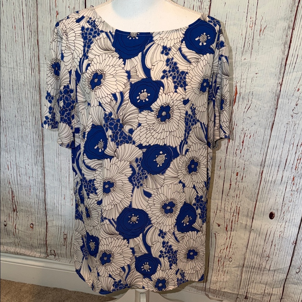 Talbots Blue and White Floral Blouse